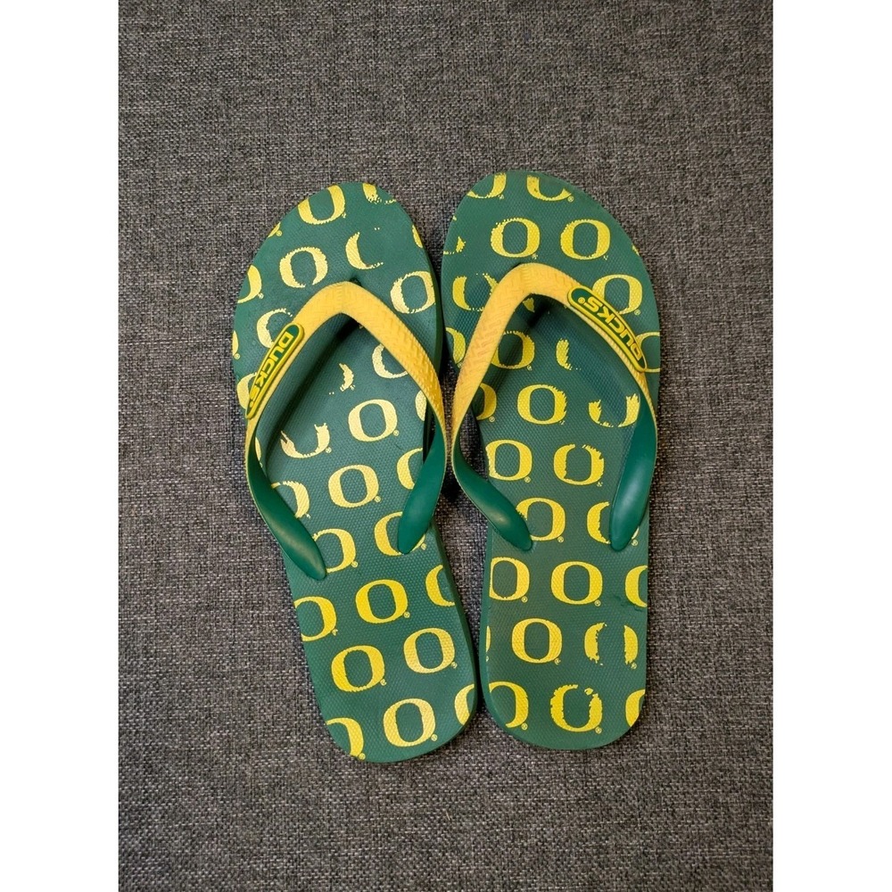 Oregon Ducks University Flip Flops Green Yellow Football Ncaa Slip On Size 8-8.5